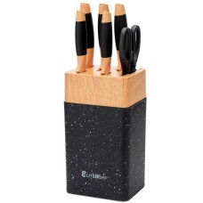 Zestaw noży kuchennych E-6267, stojak z ostrzałką — komplet do kuchni