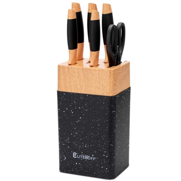 Zestaw noży kuchennych E-6267, stojak z ostrzałką — komplet do kuchni