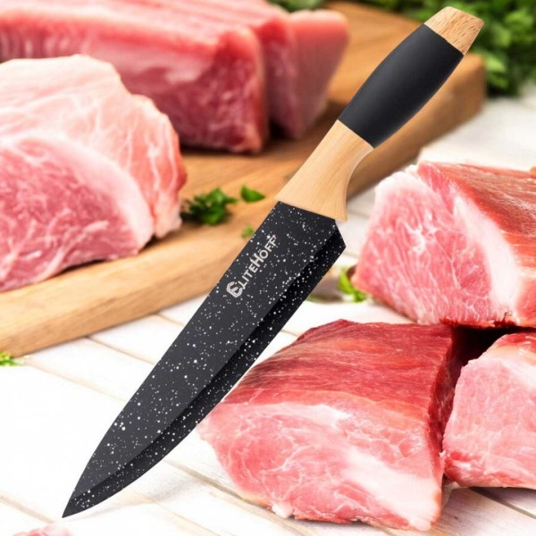 Zestaw noży kuchennych E-6267, stojak z ostrzałką — komplet do kuchni