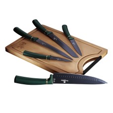 Набір кухонних ножів Berlinger Haus Metallic Emerald Line BH-2551, 6 ел. з обробною дошкою для нарізання