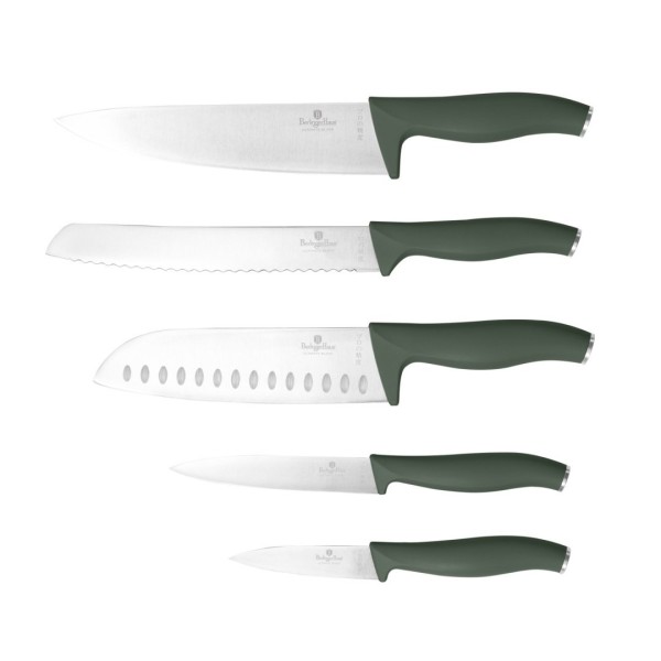 Набір ножів BerlingerHaus Matte Green Collection BH-2751, 5 елементів, у бамбуковій підставці для кухонного використання
