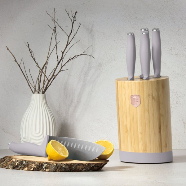 Набір кухонних ножів BerlingerHaus Taupe Collection BH-2756, 5 елементів, з бамбуковою підставкою для зручного зберігання