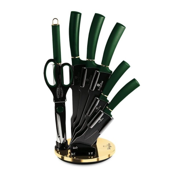 Zestaw noży kuchennych Berlinger Haus Metallic Line Emerald 8 elementów w stojaku BH-2563
