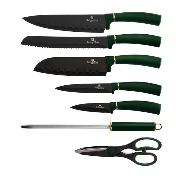 Zestaw noży kuchennych Berlinger Haus Metallic Line Emerald 8 elementów w stojaku BH-2563