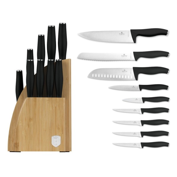 Набір кухонних ножів BerlingerHaus Matte Black BH-2979 у бамбуковій підставці для зручного зберігання