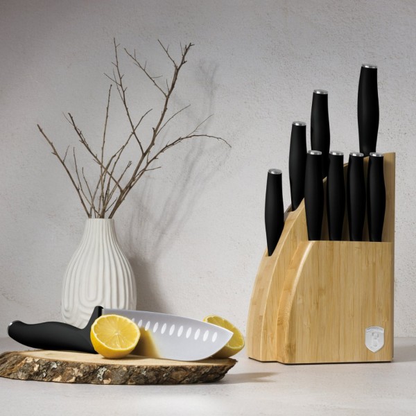 Набір кухонних ножів BerlingerHaus Matte Black BH-2979 у бамбуковій підставці для зручного зберігання