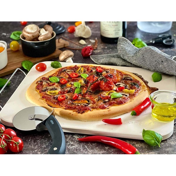 Zestaw noży kuchennych Gefu Darioso nóż do pizzy i kamień do pieczenia z prostokątnym stojakiem