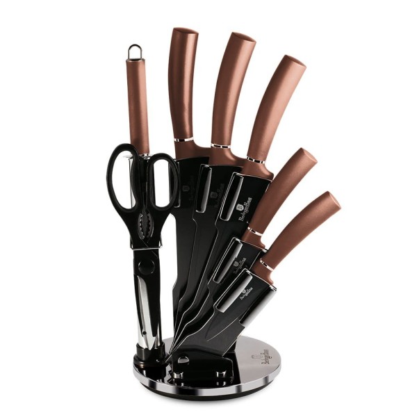 Zestaw noży kuchennych Berlinger Haus Metallic Line Rose Gold 8 el. w stojaku