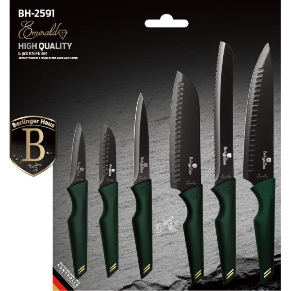 Набір кухонних ножів Berlinger Haus Emerald BH-2591, 6 предметів для приготування їжі