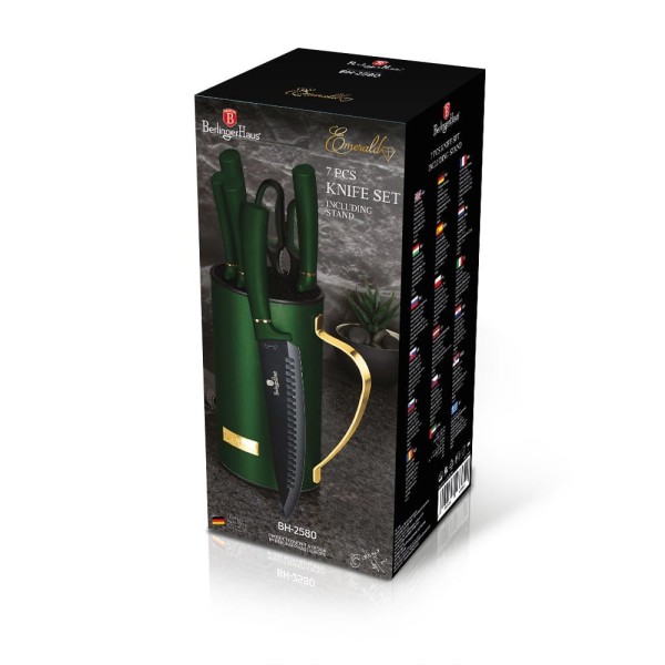 Набір кухонних ножів Berlinger Haus Emerald BH-2580, 7 предметів, з підставкою для зберігання
