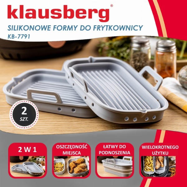 Zestaw wkładów silikonowych Klausberg KB-7791 do frytkownicy beztłuszczowej, 2 szt., prostokątne 20,5x14,5 cm, składane