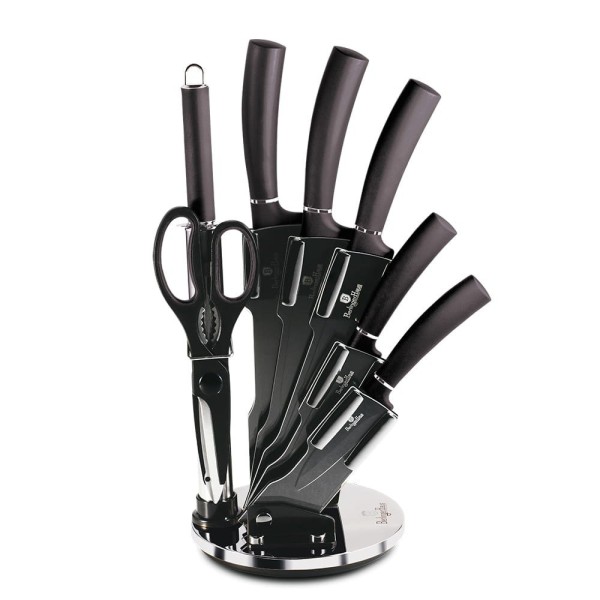 Набір кухонних ножів Berlinger Haus Metallic Line Carbon Pro BH-2685 у металевій підставці, 8 шт.