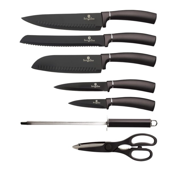 Набір кухонних ножів Berlinger Haus Metallic Line Carbon Pro BH-2685 у металевій підставці, 8 шт.