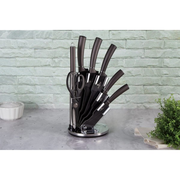 Набір кухонних ножів Berlinger Haus Metallic Line Carbon Pro BH-2685 у металевій підставці, 8 шт.