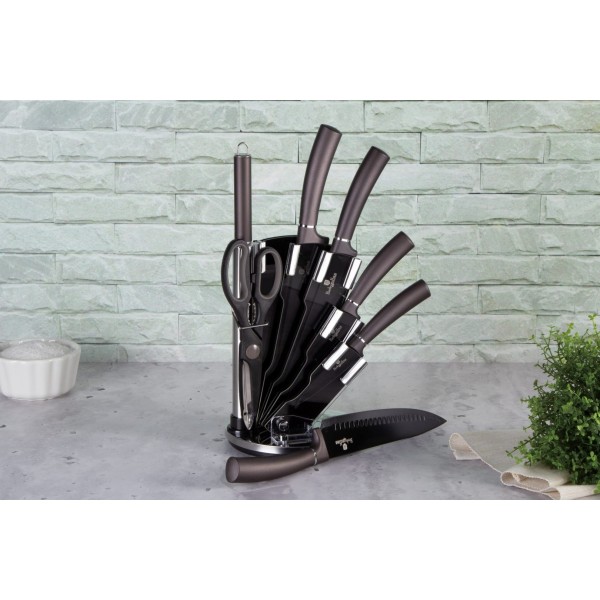 Набір кухонних ножів Berlinger Haus Metallic Line Carbon Pro BH-2685 у металевій підставці, 8 шт.