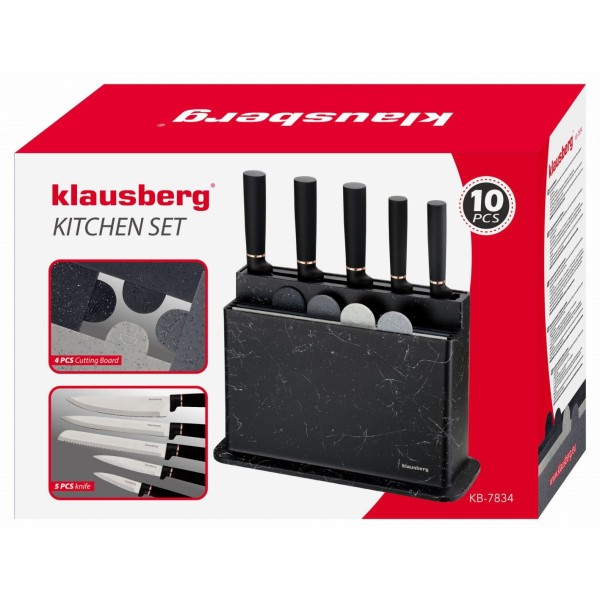 Zestaw noży kuchennych Klausberg KB-7834 10 elementów z blokiem i deskami do krojenia