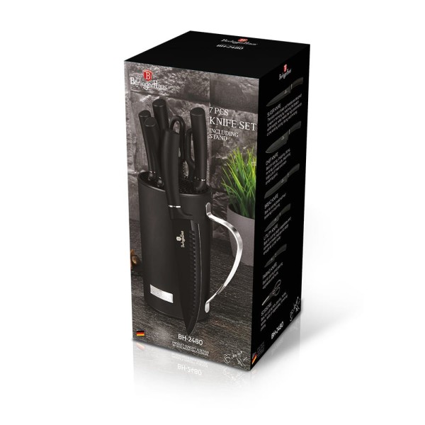 Zestaw noży kuchennych Berlinger Haus Black Silver BH-2480 z 7 elementami w stojaku