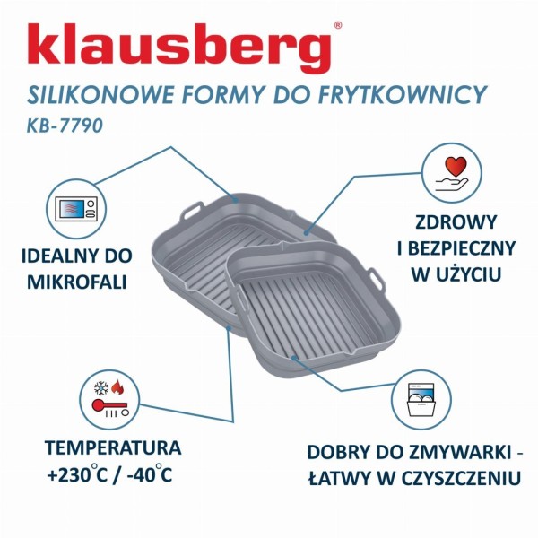 Zestaw wkładów silikonowych Klausberg KB-7790 do beztłuszczowej frytkownicy 20 cm kwadratowy składany 2 sztuki