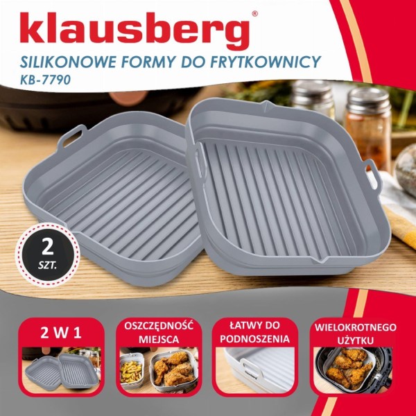 Zestaw wkładów silikonowych Klausberg KB-7790 do beztłuszczowej frytkownicy 20 cm kwadratowy składany 2 sztuki