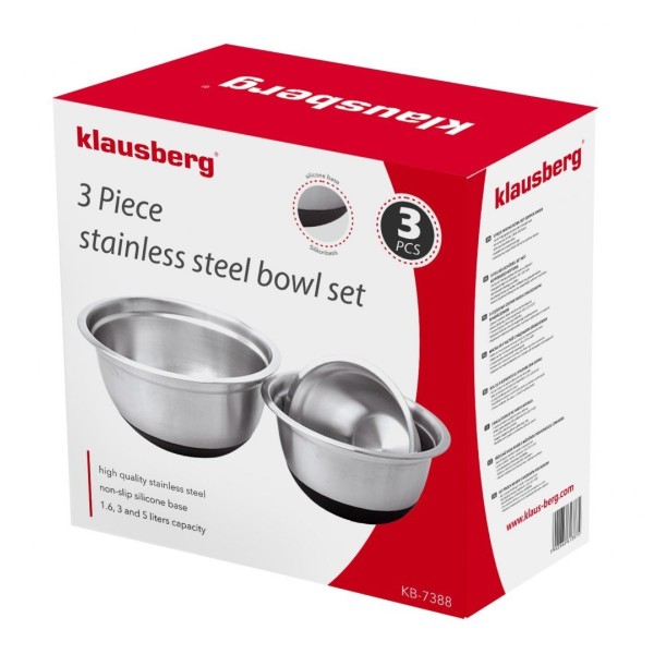 Zestaw misek Klausberg KB-7388 stalowe z silikonową podstawą do kuchni
