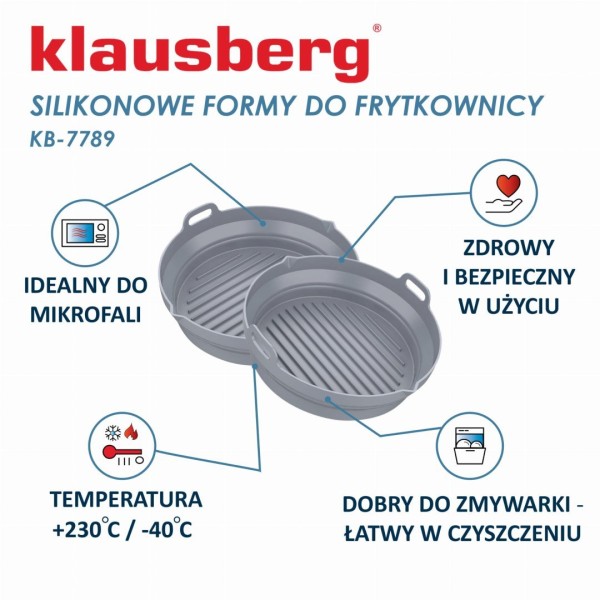 Zestaw wkładów silikonowych Klausberg KB-7789 do frytkownicy beztłuszczowej 20 cm okrągły składany 2 sztuki