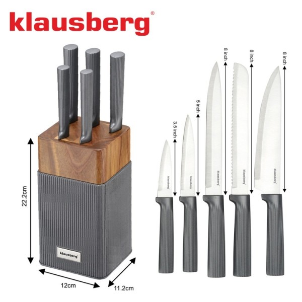 Zestaw noży kuchennych Klausberg KB-7982 (blok z akacji)