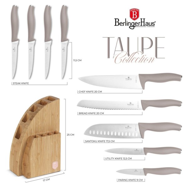 Zestaw noży kuchennych Berlinger Haus Taupe BH-3122 w bloku bambusowym 10 elementów