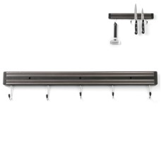 Магнітна планка Hendi 820308 для ножів, довжина 450 мм, з гачками — кріплення на стіну