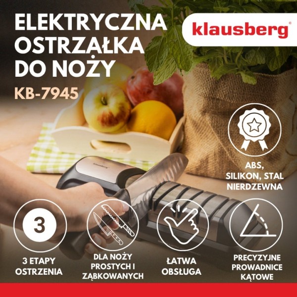 Elektryczna ostrzałka do noży Klausberg KB-7945 z diamentową powłoką