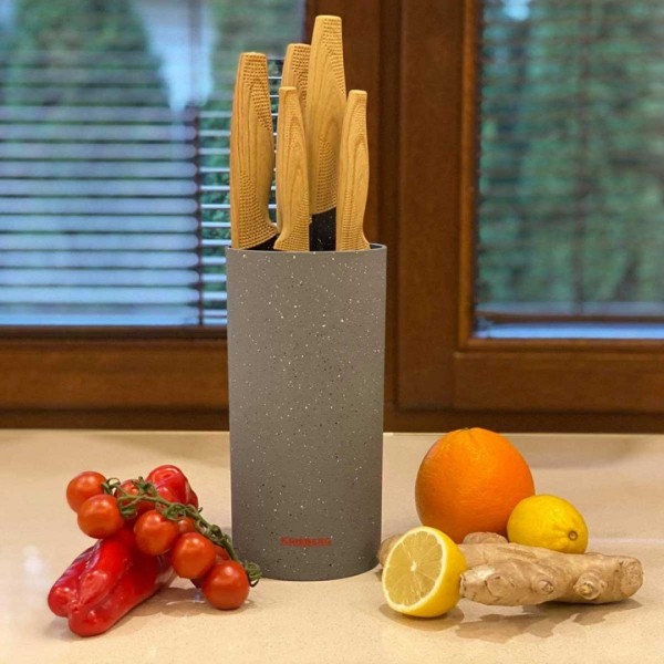 Блок для ножів, Krisberg KS-2527, універсальний стояк для кухонних ножів, сірий