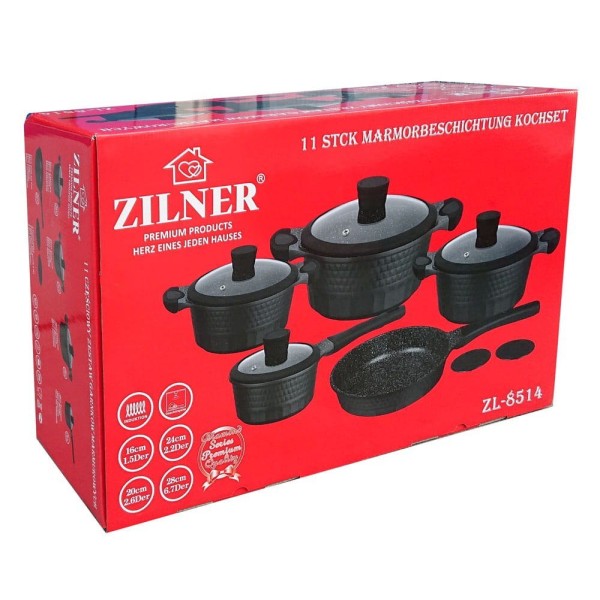 Komplet garnków Zilner ZL-8514 z powłoką marmurową, 11 elementów do gotowania