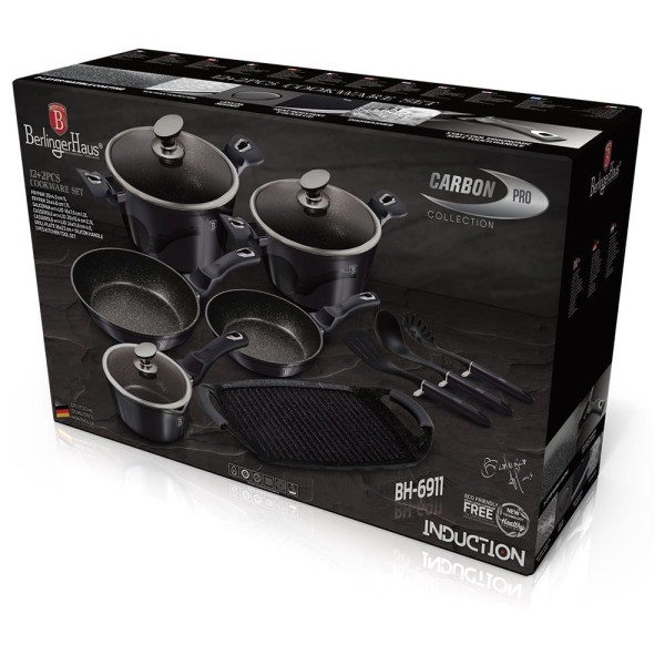 Komplet garnków Berlinger Haus Carbon Pro BH-6911 z powłoką granitową 12 el. do kuchni