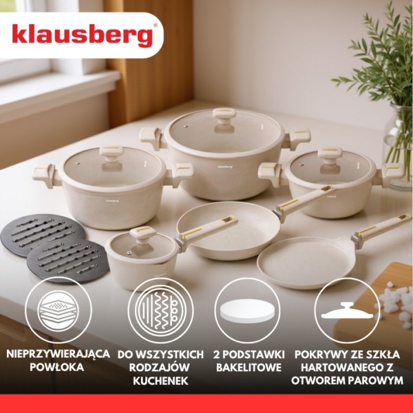 Zestaw garnków, Klausberg KB-7967, 12 elementów, powłoka marmurkowa, do kuchni