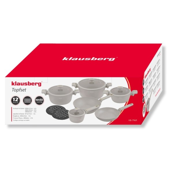 Zestaw garnków Klausberg KB-7969 – 12 elementów, powłoka marmurkowa, do domu