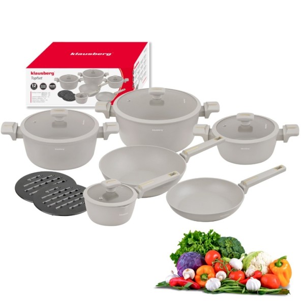 Zestaw garnków Klausberg KB-7969 – 12 elementów, powłoka marmurkowa, do domu