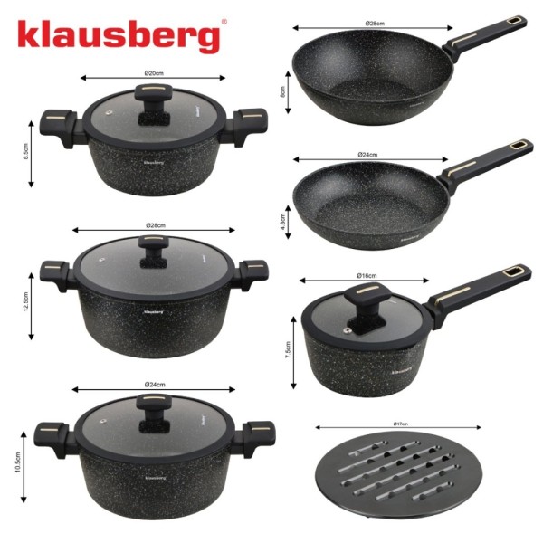 Zestaw garnków Klausberg KB-7968, 12 elementów, powłoka marmurkowa