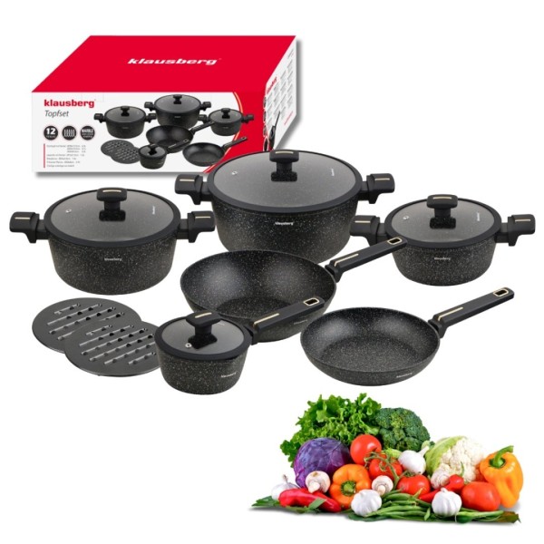 Zestaw garnków Klausberg KB-7968, 12 elementów, powłoka marmurkowa