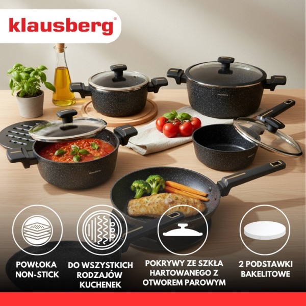 Zestaw garnków Klausberg KB-7966, 12 elem., powłoka marmurkowa, do kuchni