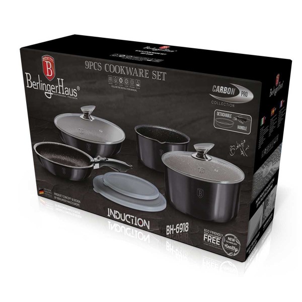 Komplet garnków Berlinger Haus Click & Cook Metallic Line Carbon Pro 9 elementów do gotowania