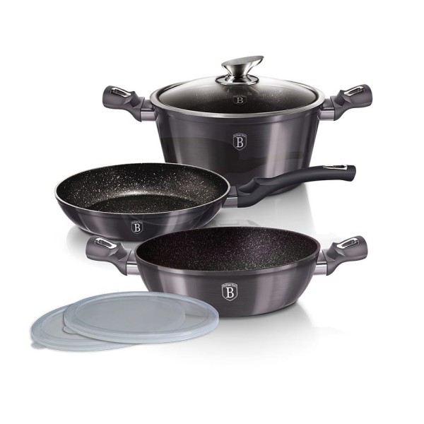 Комплект каструль Berlinger Haus Carbon Pro BH-6905, 6 ел., з гранитовим покриттям для кухні