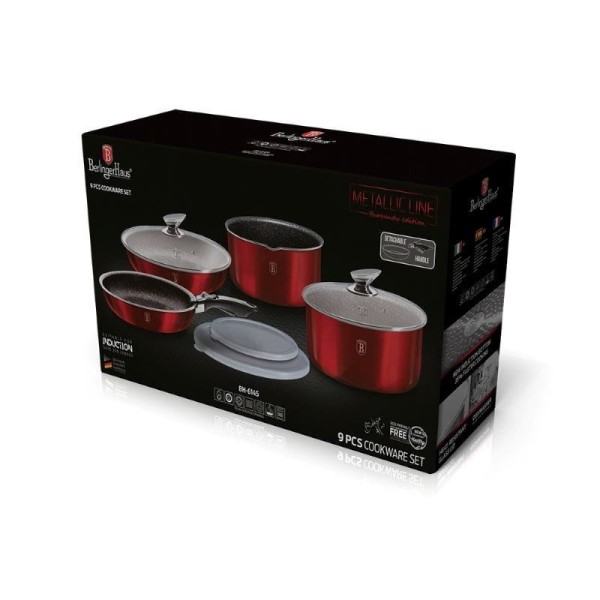 Komplet garnków Berlinger Haus Click & Cook Metallic Line Burgundy 9 elementów
