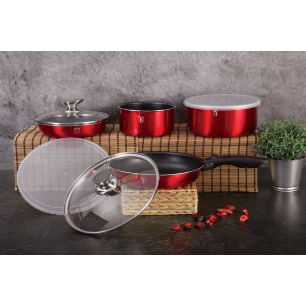 Komplet garnków Berlinger Haus Click & Cook Metallic Line Burgundy 9 elementów