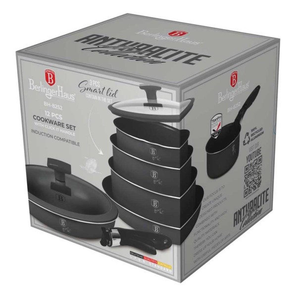 Zestaw garnków Berlinger Haus BH-8252 Antracite 12 el. do codziennego gotowania