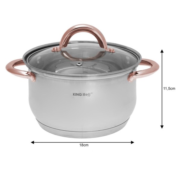 Набір сталевих каструль Kinghoff Rosegold KH-1764 для якісного приготування їжі, 10 ел.