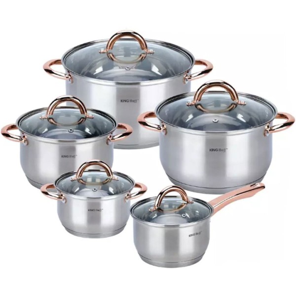 Набір сталевих каструль Kinghoff Rosegold KH-1764 для якісного приготування їжі, 10 ел.