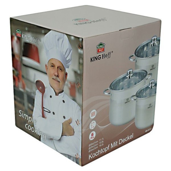 Komplet garnków Kinghoff KH-4312, 6 elementów, pojemność 16L/13L/11L, do kuchni