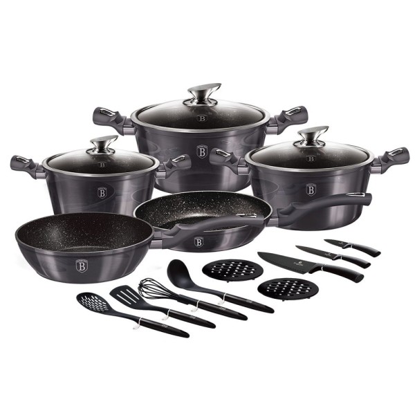 Komplet garnków Berlinger Haus Carbon Pro BH-6920 z powłoką granitową i nożami 17 el.