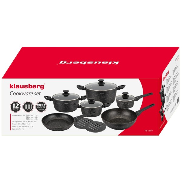 Komplet garnków Klausberg KB-7659 z marmurową powłoką nieprzywierającą 12 elementów do kuchni