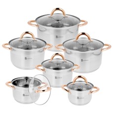 Набір каструль, Brunbeste, BB-2208 — 12 ел. із нержавіючої сталі для газу та індукції (комплект)
