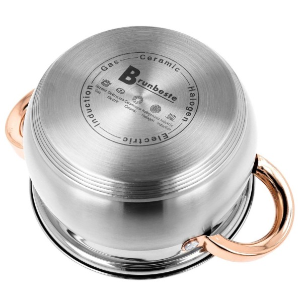 Zestaw garnków BRUNBESTE BB-2208 — garnki ze stali nierdzewnej na gaz i indukcję, 12 el.